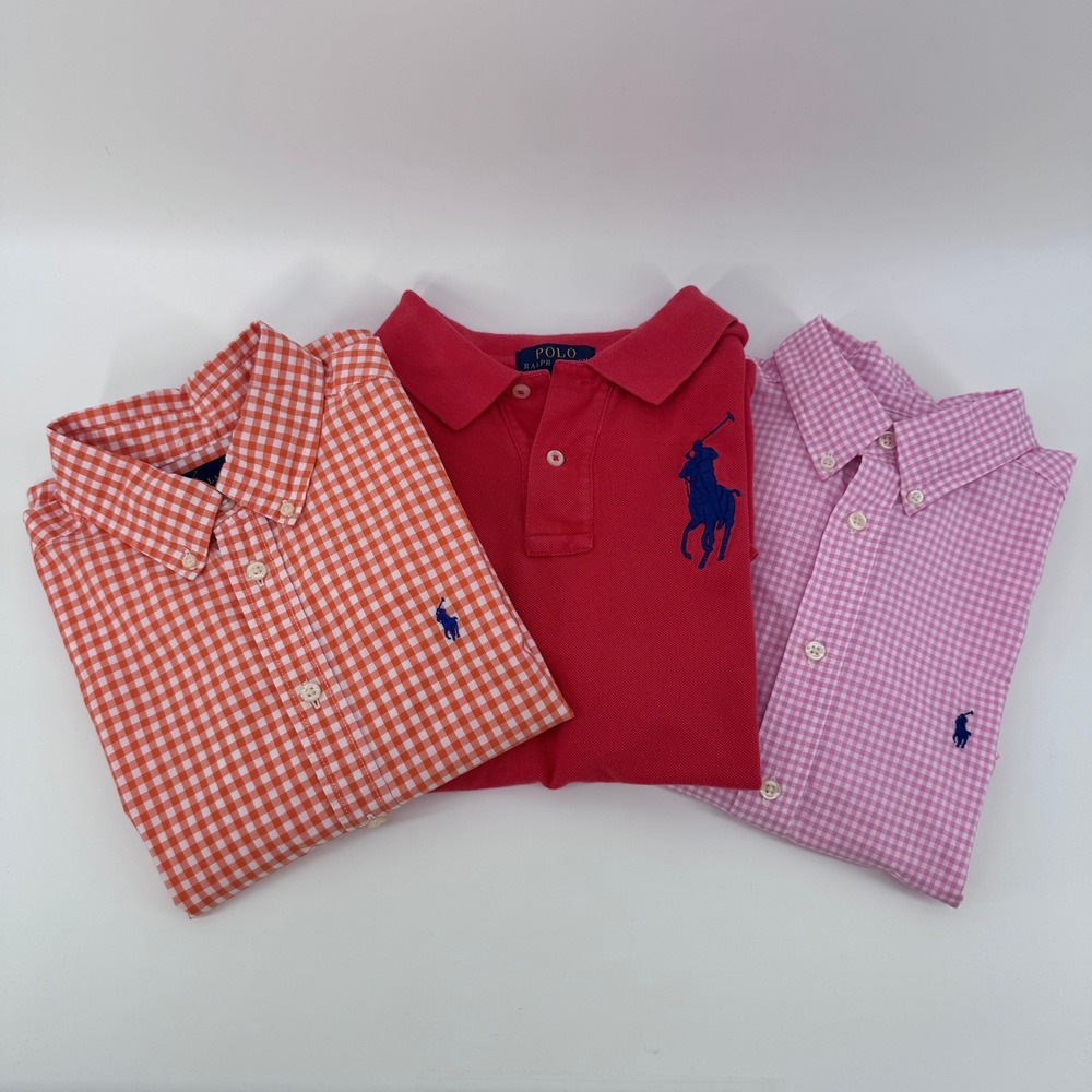 Polo Ralph Lauren Boys L 14-16 Shirt Bundle Pink Orange Red Gingham Big Pony Lot
